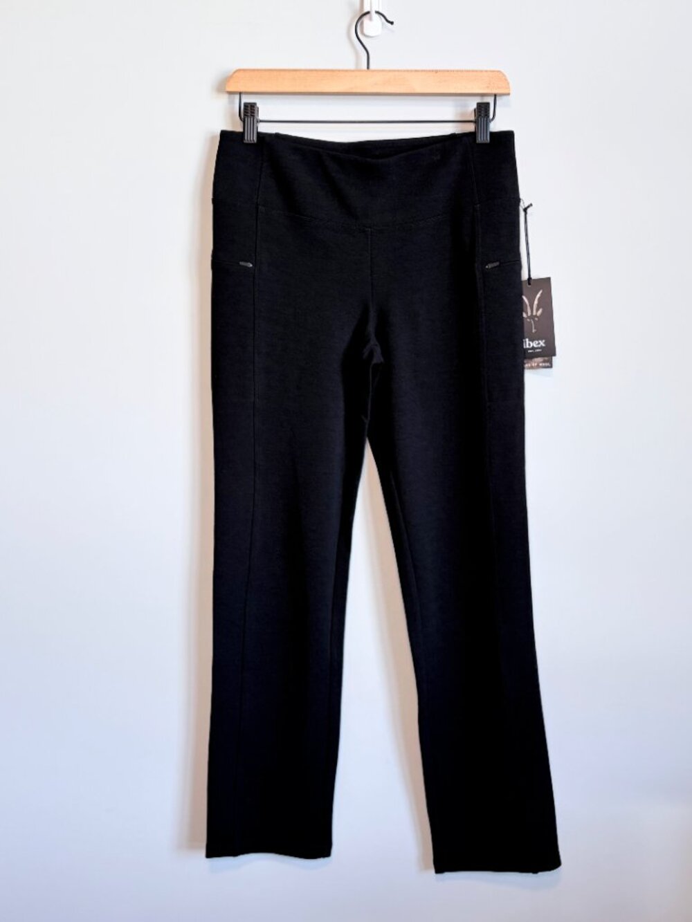 Ibex Lizzi Tavern Pant Zip Pocket Wide Waistband Merino Wool Black Women Size M